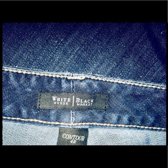 BOOT CUT JEANS WHITE HOUSE BLACK MARKET CONTOUR FIT SIZE 4R 32 1/2” BLING POCKE - Picture 5 of 6